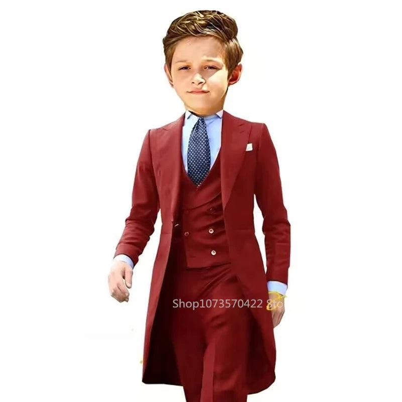 3 Pieces Tailcoat Boy Suits Costume Child Royal Blue Jacket Vest Pants Flower Boys Formal Party Suit Kids Wedding Suit Tuxedos