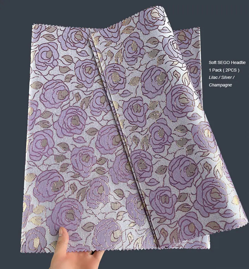 2PCS/ Pack African Lurex Floral SEGO Headtie Nigeria Head Gear Gele & Ipele High Quality Hair Tie Wrap Traditional Bandana Scarf