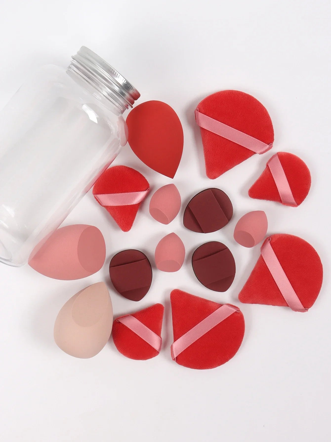 15Pcs Premium Powder Puffs with Storage Jar - Makeup Blending Sponges Set for Face Foundation & Loose Powder Kit