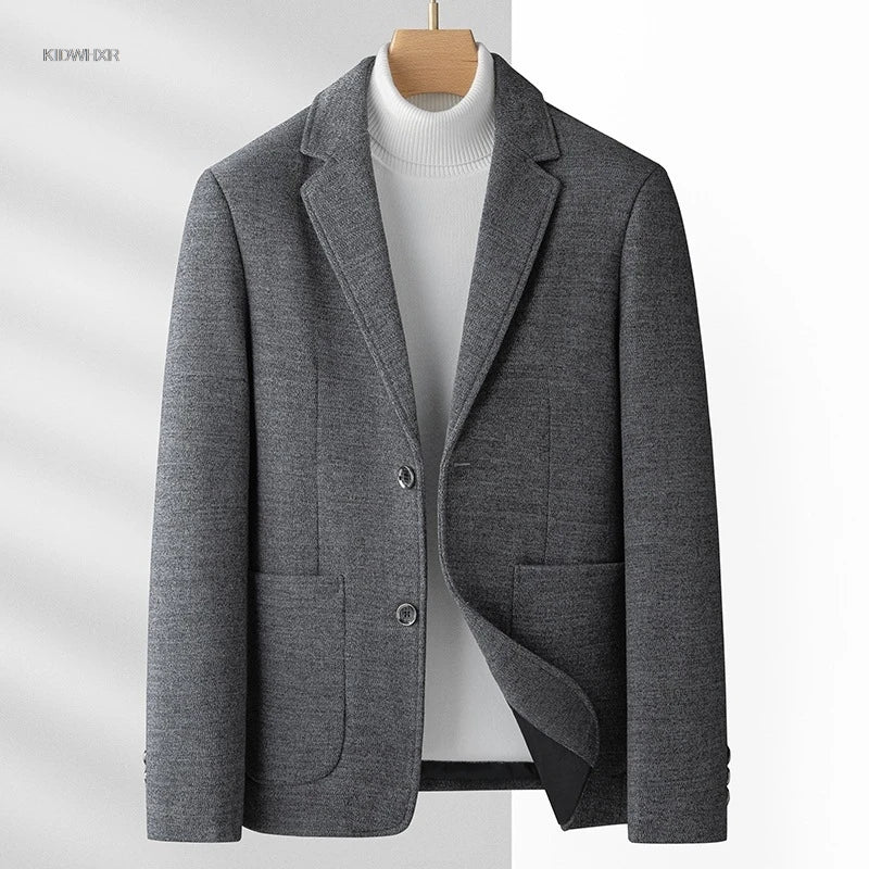 Man Blazer Autumn Turn Down Collar Pocket Male Suit Coat Retro Single-breasted Long Sleeve Non-ironing Casual Men Outerwear