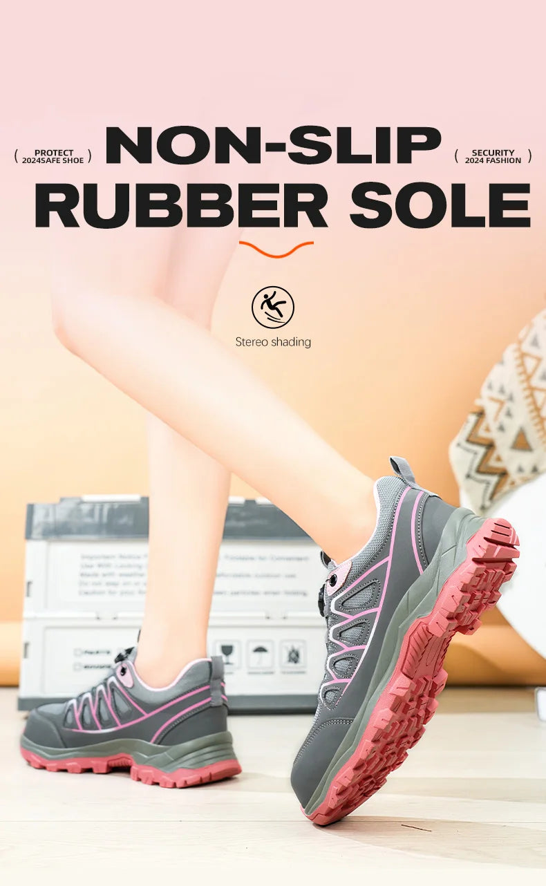 Rotating Button New Safety Shoes Women Anti-smash Anti-puncture Work Shoes Fashion Female Sport Shoes Security Protective Shoes