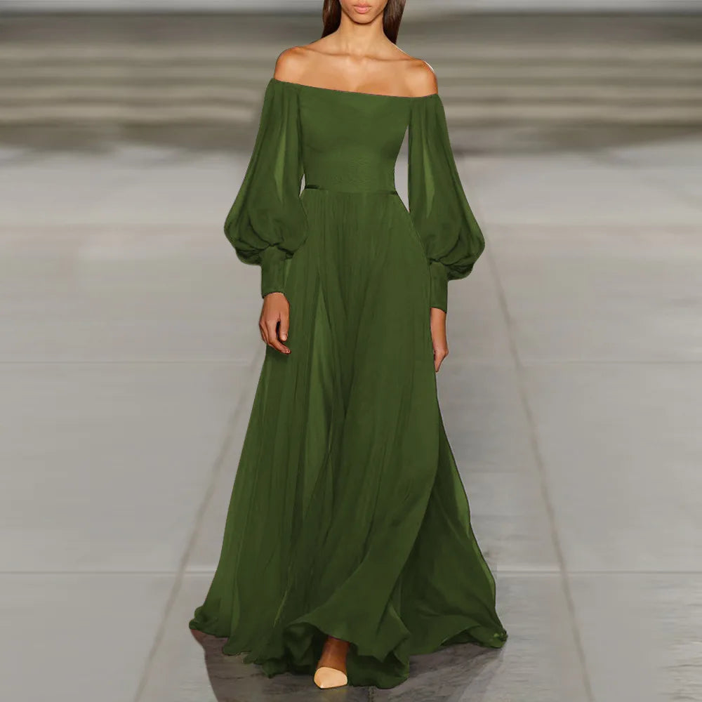 2024 Sexy Evening Dress for Women Party Gown High Waist Tulle Princess Skirt Long Sleeve round Neck Single Piece Spring Summer