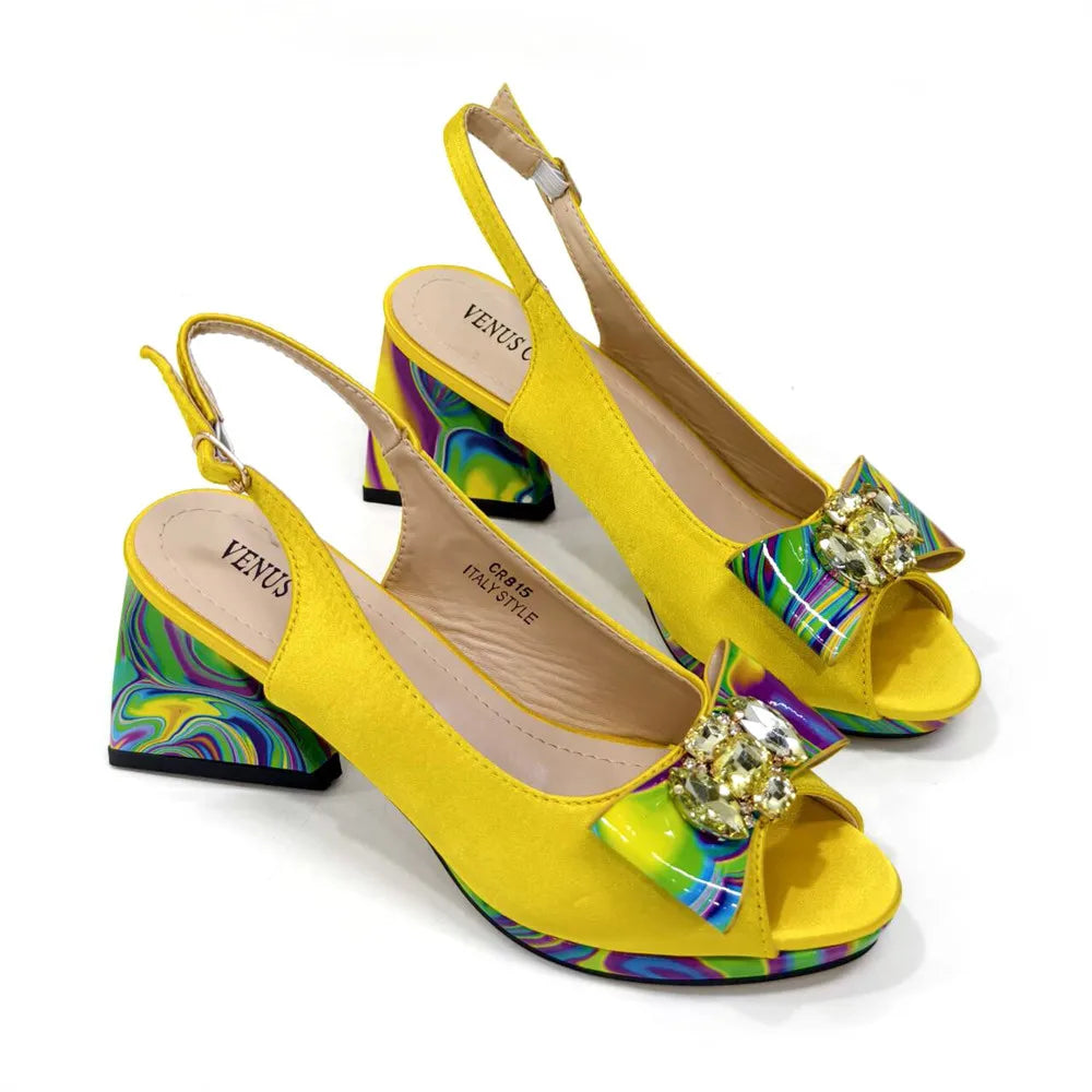 Sandals Woman Summer Ladies Shoes and Bag Decorated with Rhinestone Women Shoe and Bag Set for Party In Women Nigerian Shoe Bag