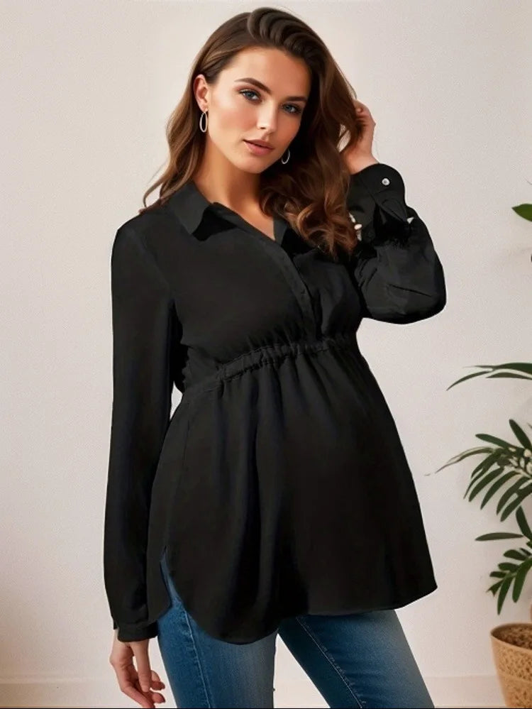 Maternity Clothes Pure Color Loose Breathable Comfort Shirt Elegant  Simple Stylish Top for Pregnant Women Blouse