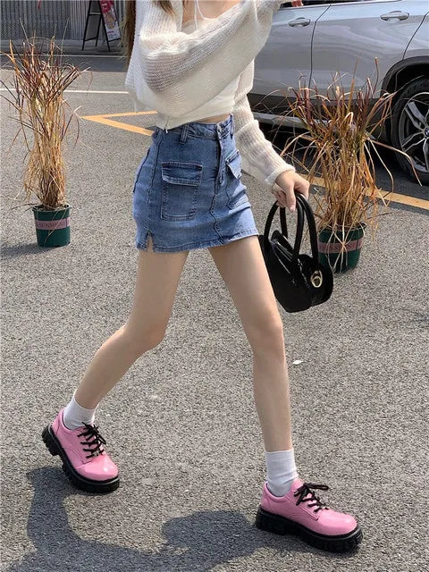 Jeans Skirts For Women Khaki Tight Woman Cargo Denim Skirt Short Stylish Premium Clothing Sales Casual Trend 2025 Korean Fashion