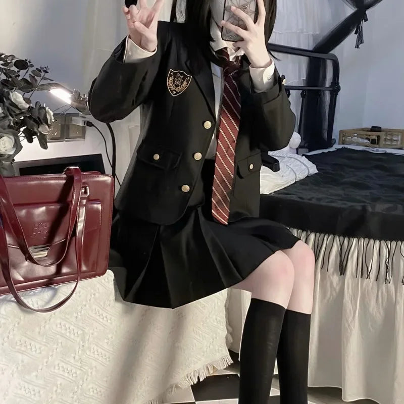 Girls College Style Fashion Sweet Blazers Anime COS Sexy Kawaii Mini Pleated Skirt Uniform, Japanese Student JK School Uniform
