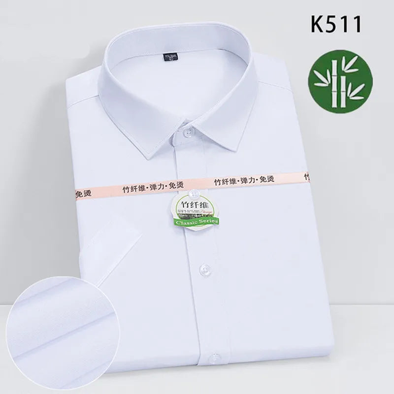 Summer New Male Pure Color Short Sleeve Breathable Shirt White / Navy / Wine Red Men Business Social Dress Shirts