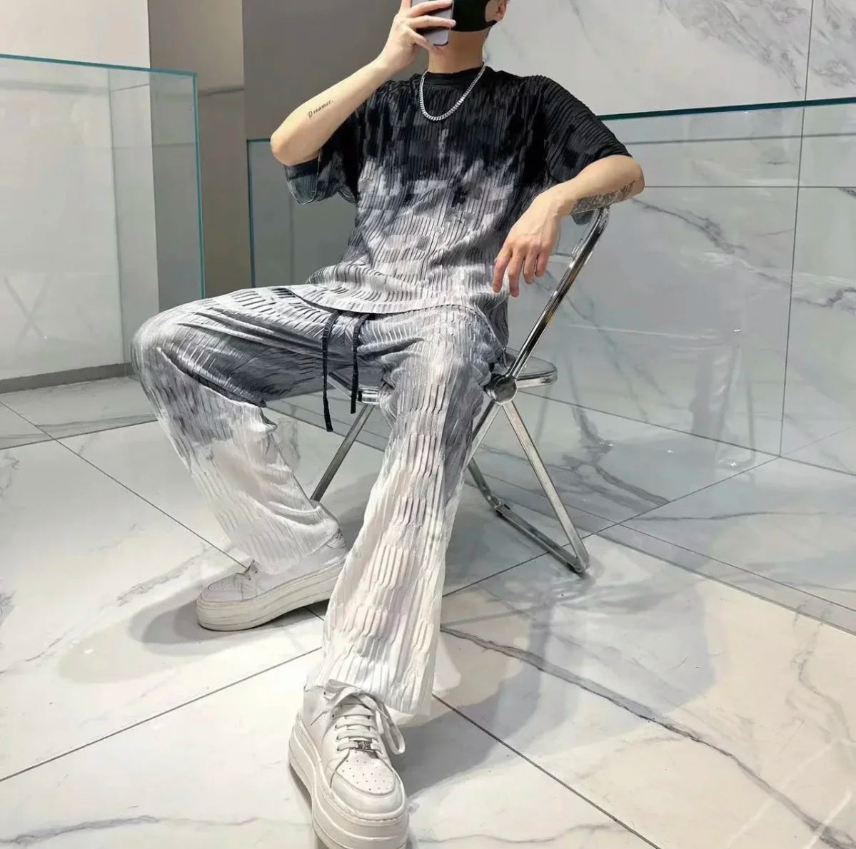 Jogger Jogging Running Male T Shirt Trousers Sets Oversized Graphic Men's Pants Set Print Stretch Tee Cheap Clothes Regular Fit