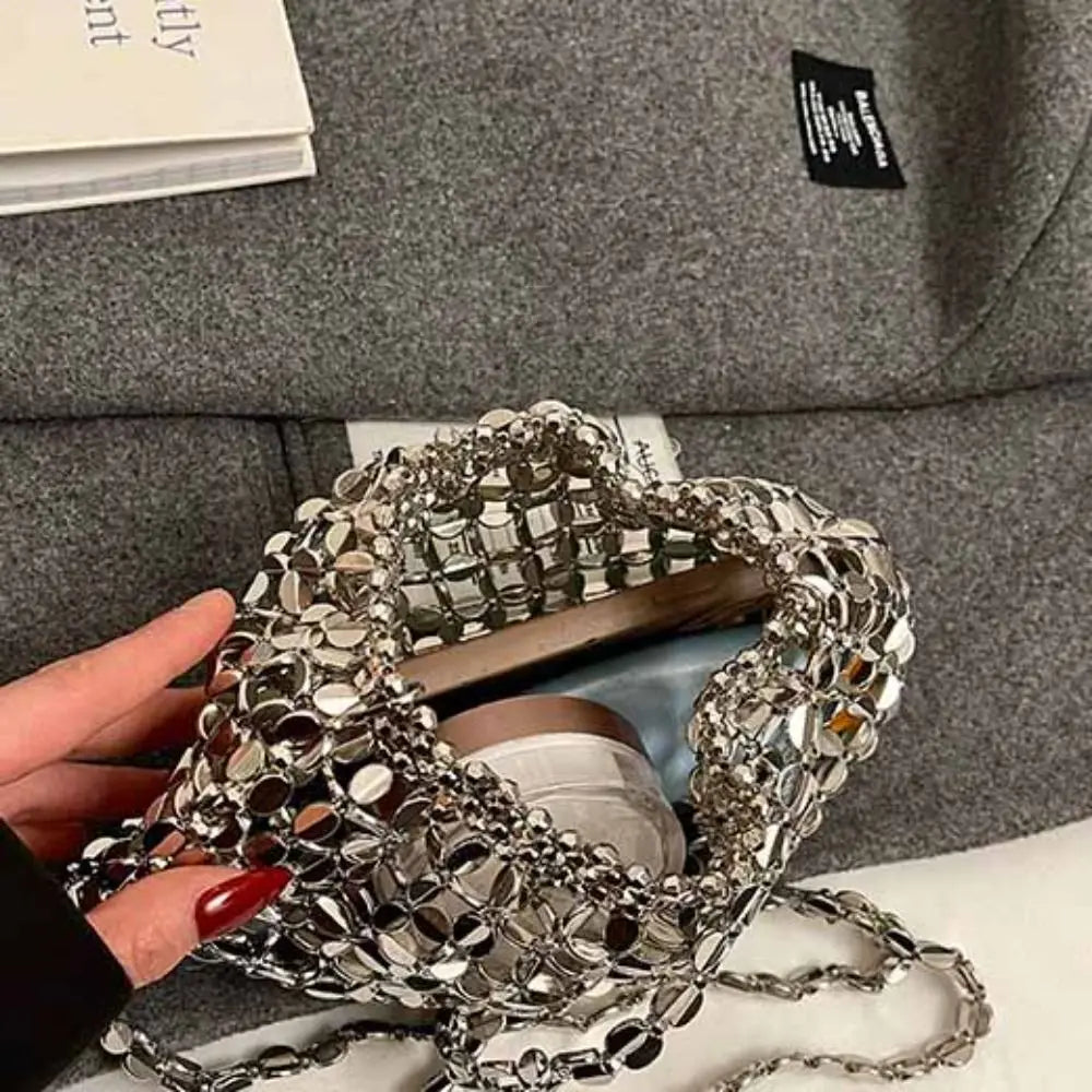 Elegant Sequin Evening Banquet Bag Temperament Underarm Bag Glitter Shoulder Bag Mini Small Purse Silver Shiny Bag Women