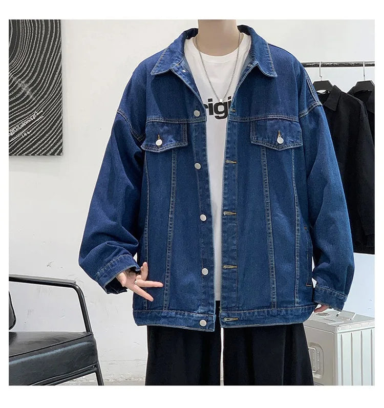 New Men's Vintage Denim Jackets Spring Autumn Handsome Loose Casual Workwear Jacket Fashion High Street Classic Jean Coats Male