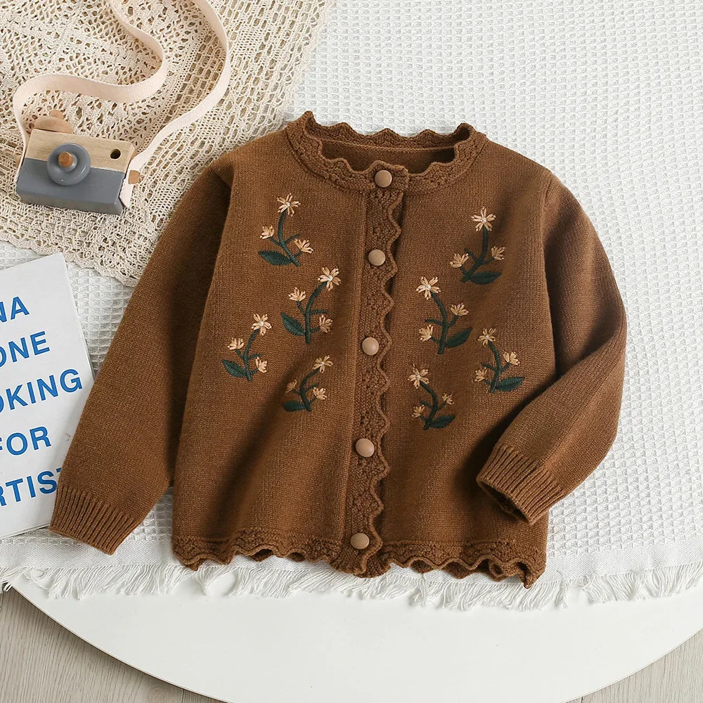 Baby Girl Clothes Girls Knitted Sweater Set Embroidered Flower Design Two-Piece Jacket And Pants Spring Autumn Korean Style