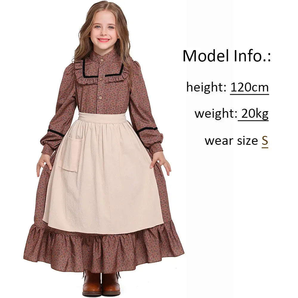 Historical American Colonial Costume Tween Teens Brown Floral Victorian Medieval Dress