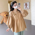 Maternity Blouse Spring Autumn Flower Round Neck Puff Long Sleeve Tops For Pregnant Women 2026 Loose Comfortable