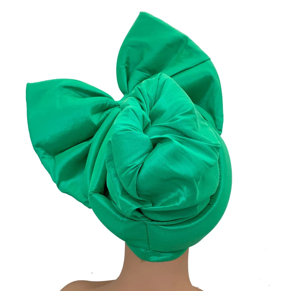 Exaggerated Headpiece African Auto Gele Headtie Nigeria Party Headwear Hat Lady Head Wraps Big Bowknot Turban Cap for Women