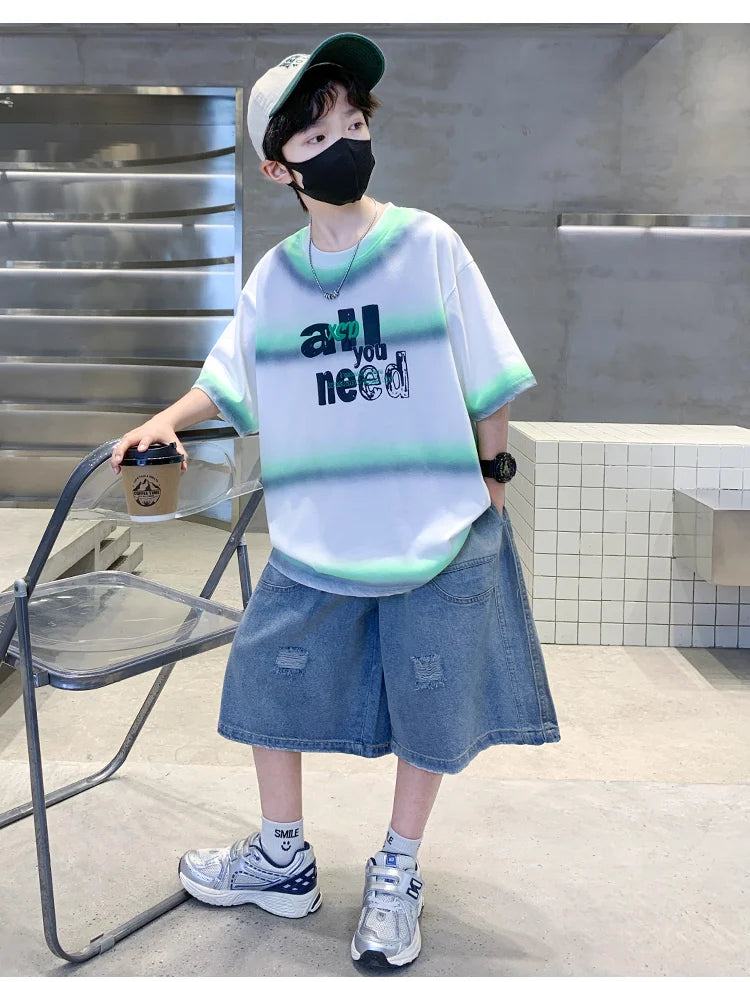 Summer Kids Outfit Sets for Boys Short Sleeve T-shirt Shorts 2PS Clothing Set Tweens Child Tracksuit Top and Bottom Clothes Set