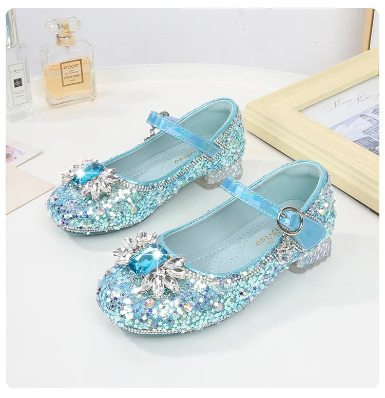 Girls Leather Shoes Fashion Flat Child New Sequin Flash Single Shoes Little Kids Crystal Princess Footwear Wedding Party Shoes