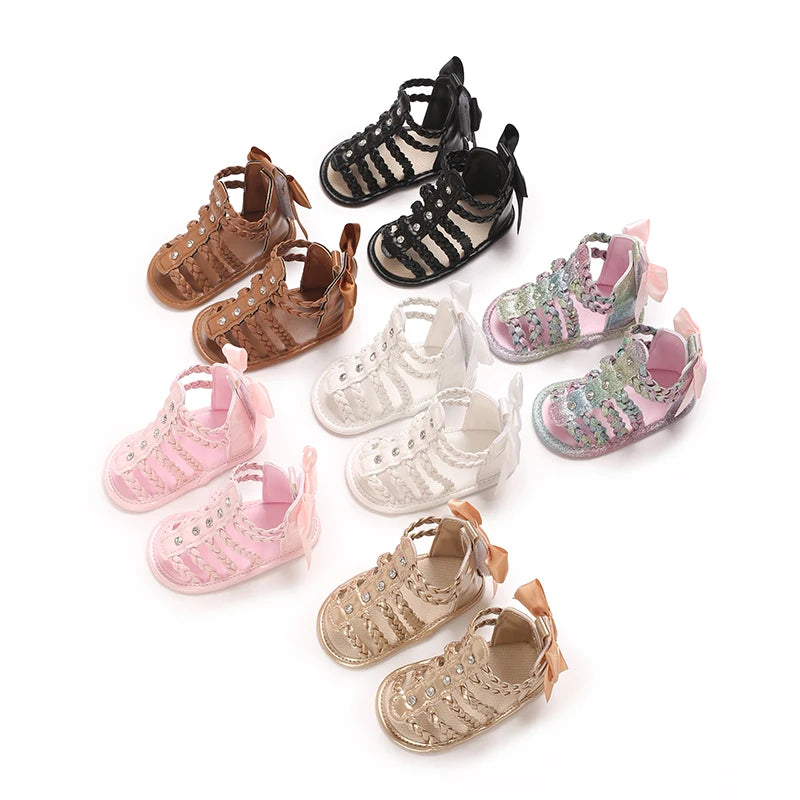 Infant Baby Shoes Girl Shoes New Summer Girl Sandals PU Leather Floral Rubber Sole Anti-Slip Newborn First Walker Crib Shoes