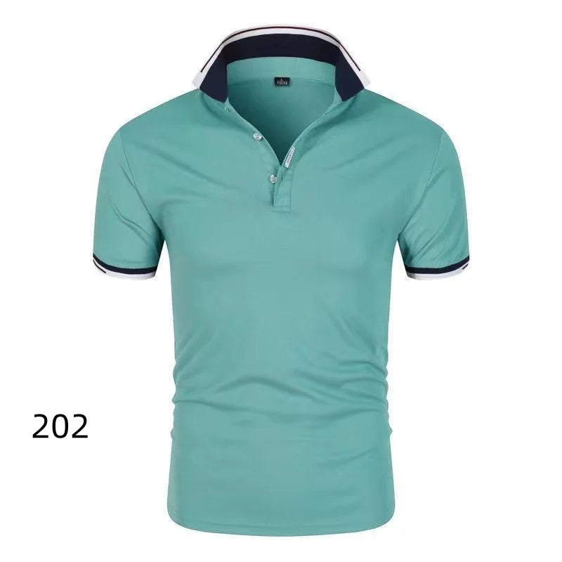 Summer Men's Short Sleeve Collar Tshirts New Solid Color Casual Polo Shirt Trendy Breathable Loose Basic Splice Top