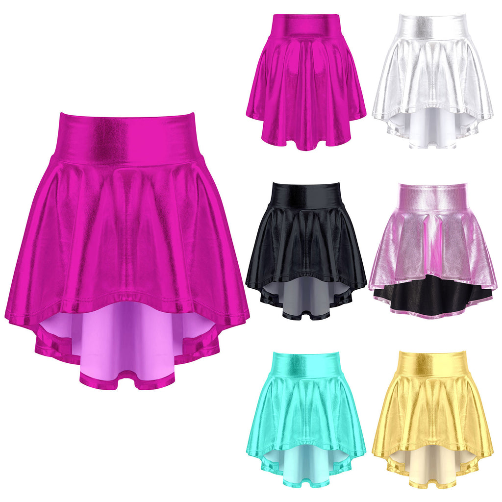 Girls Ballet Dance Skirts Solid Color Ruffle Irregular Hem Dance Party Costume Kids Dance Wear Bronzing Cloth Mini Skirts