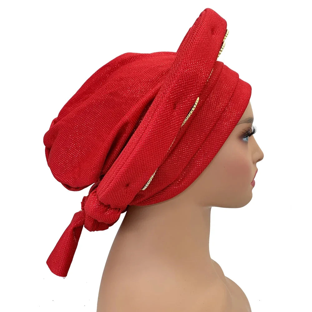 Nigeria Wedding Geles Party Headpiece Turbante Mujer Fashion African Auto Gele Headtie Women's Head Wraps