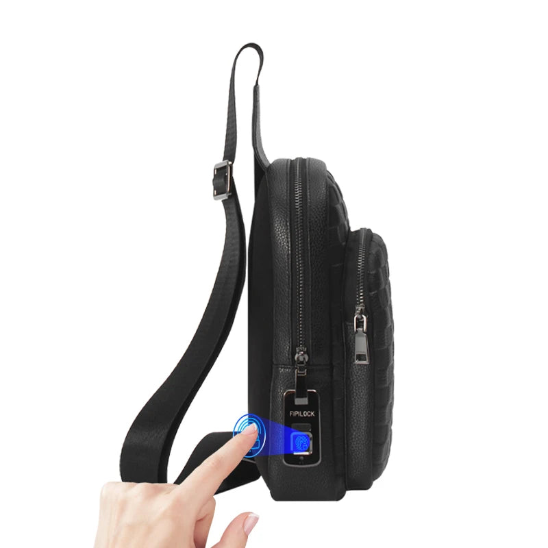 Men's Fingerprint Lock Bags for men Leather Shoulder Bag Male Long Money Wallets Mobile Phone Pouch Men Messenger Bag Anti-Theft