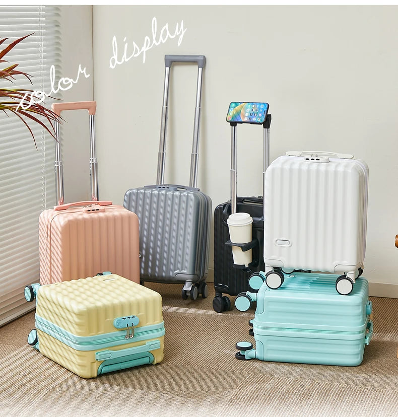 14 Inch Portable Luggage with 3 Extension Handles Carry-On Bag Lightweight Travel Suitcase with Cup And Phone Holder Suitcase