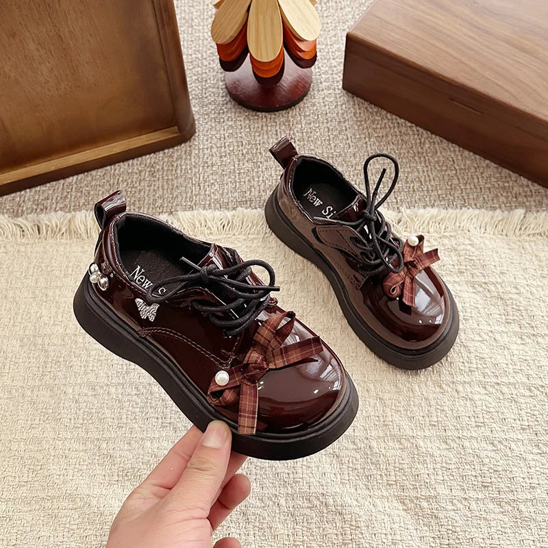 Girl School Perform Shoes Spring Autumn Chic Bow Children Dress Mary Jane Shoes Princess Wedding Party Kids Lolita Leather Shoes