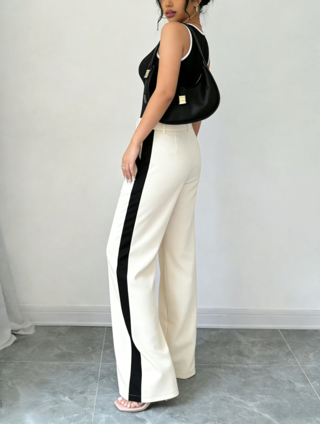 Women's Trousers Set Contrast Trim Tank Top High Waist Wide Leg Pants Two Piece Set Spring Summer Office Street Casual Outfit
