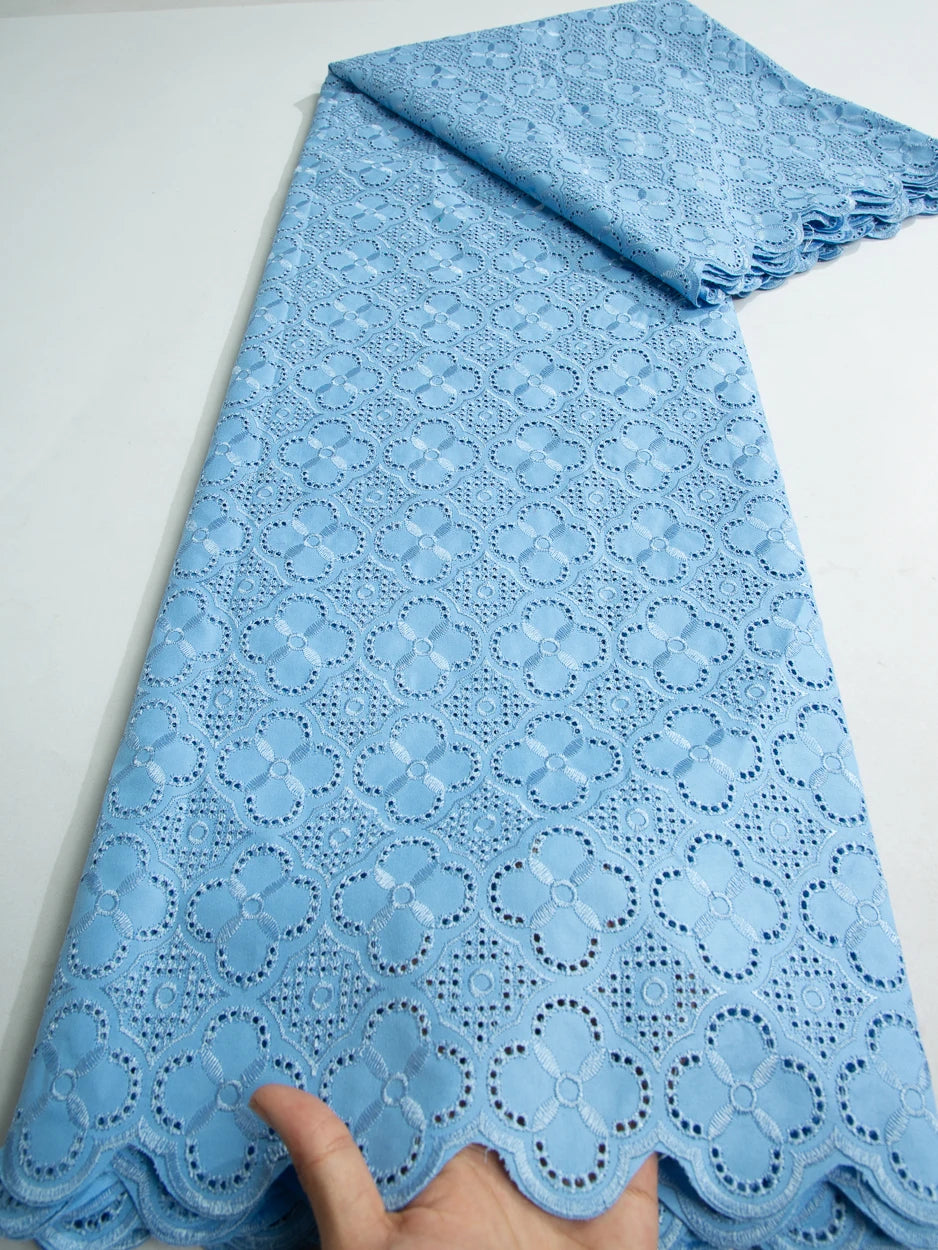 Smooth African Cotton Lace Fabric 5 Yards 2025 Swiss Voile High Quality Nigerian Cotton Lace Fabric For Sew Diy Men Cloth F3808