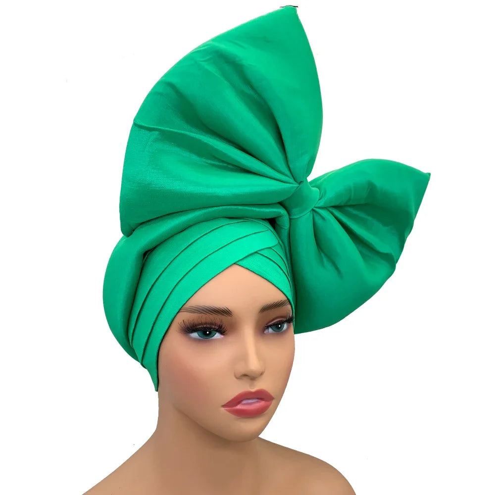 Exaggerated Headpiece African Auto Gele Headtie Nigeria Party Headwear Hat Lady Head Wraps Big Bowknot Turban Cap for Women