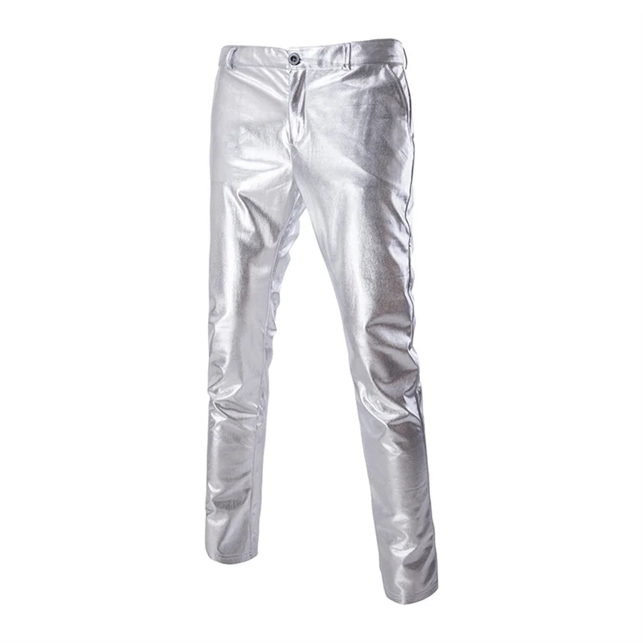 Men's Suit Slim Fit 2 Piece Sets Solid Shiny Party Gold Silver Suits for Men Wedding Prom Blazer Jacket and Pants Stage Costume
