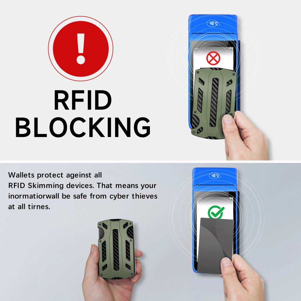 Slim RFID Blocking Metal Wallet for Men & Women with Money Clip Or Cash Strap Scratch Resistant Card Holder