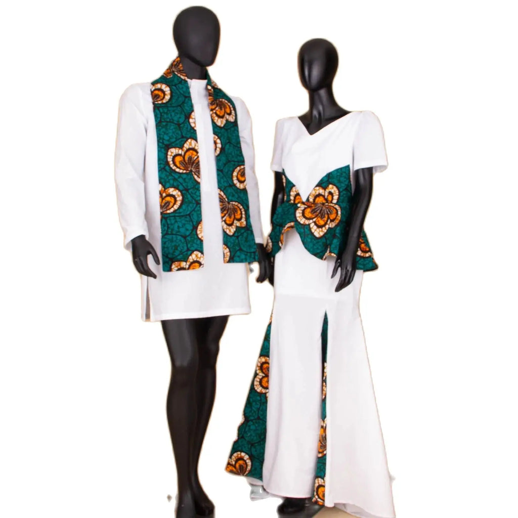 Dashiki Couple African Clothes Matching Clothes for Couples Women Ankara Print Party Dresses Fashion Men Top and Scarf Suits