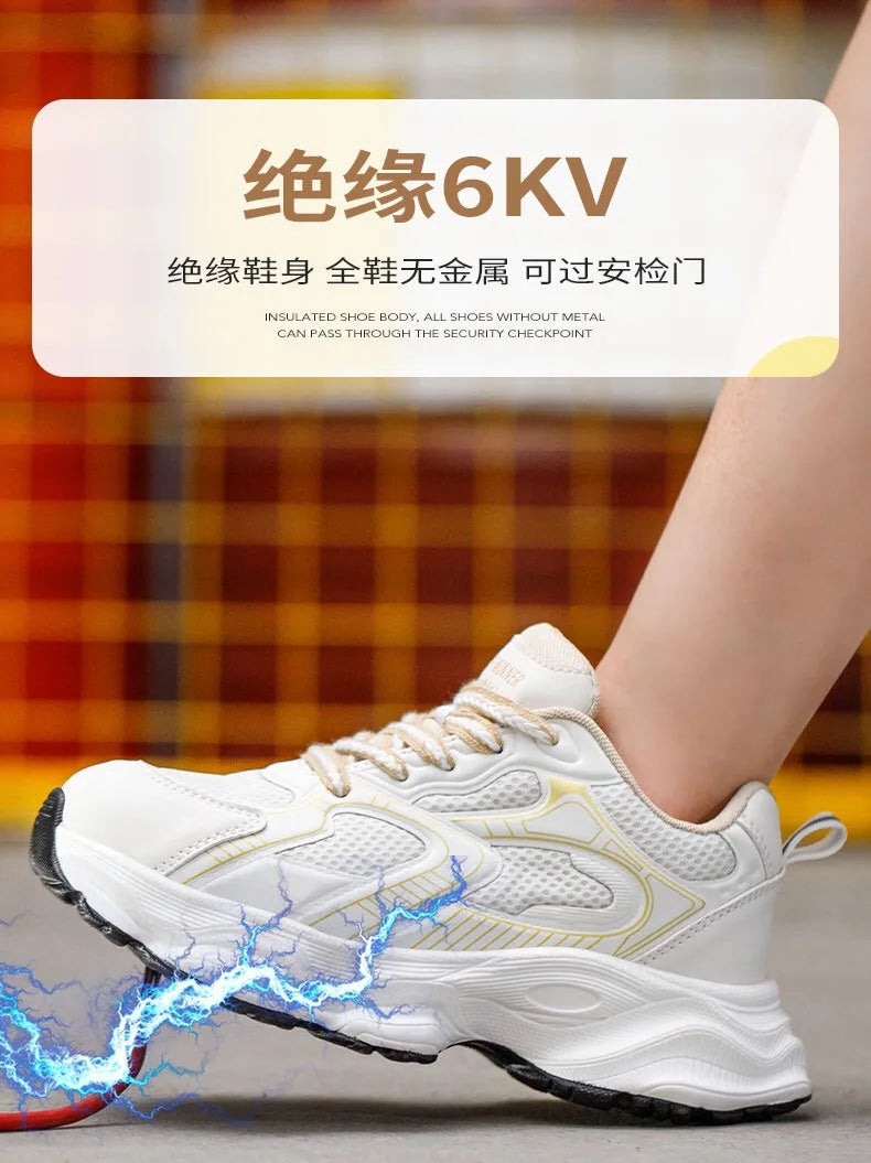 Women's safety shoes with steel toe caps, anti smashing and anti puncture rotating buttons, no tie up, hot selling shoes