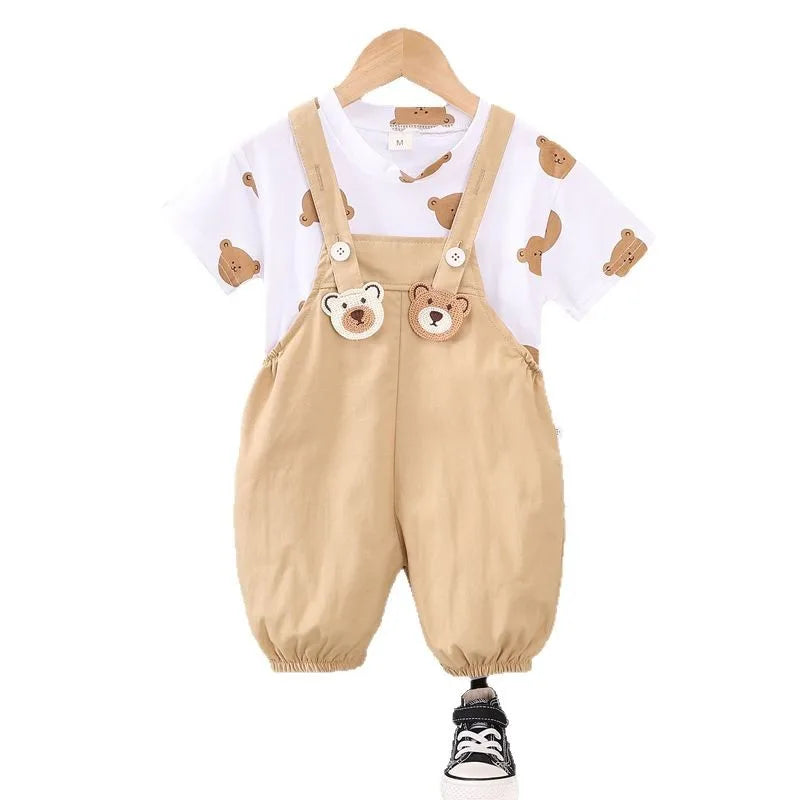 New Summer Baby Boys Fashion Cartoon T-Shirt Overalls 2Pcs/Set Toddler Girl Clothes Suit Children Costume Kids Twins Tracksuits