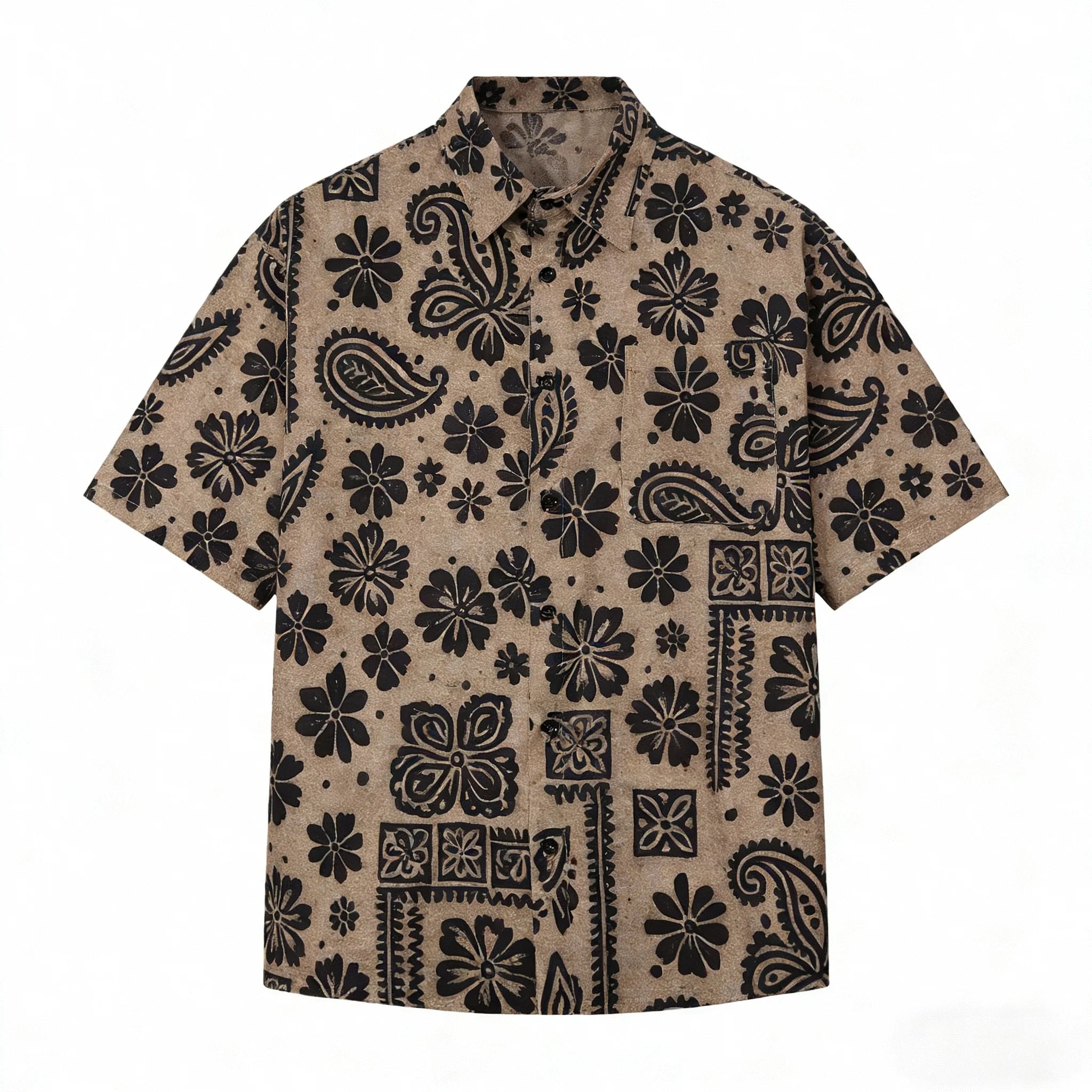 Hawaiian Mens Button Down Paisley Shirt Summer Beach Casual Print Short Sleeve Boho Vacation Blouse Tops Baggy Floral Shirts