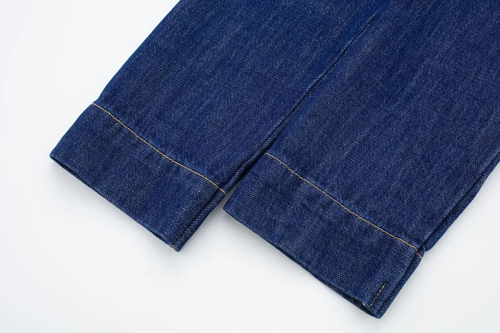 HH 2024 Spring Women 2 Piece Denim Trousers Suits Solid O Neck Coat Top + Pockets Elegant Female Straight Wide Leg Long Pant