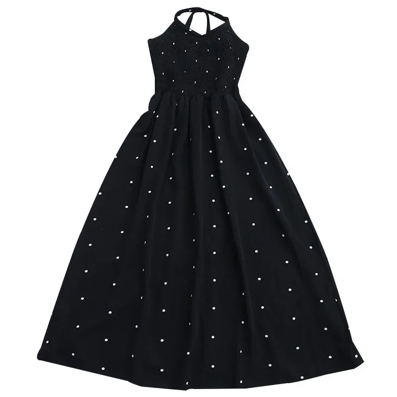 teenage girls dress design sense cross tie polka dot camisole princess dresses summer junior backless long skirt prom dresses 12