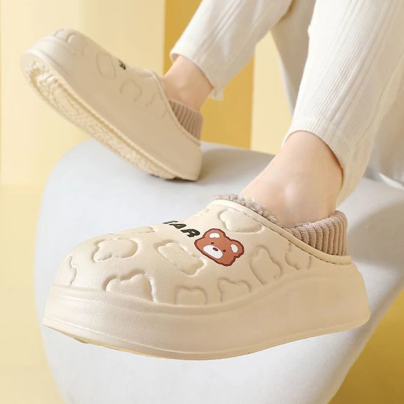 Waterproof Cotton Slippers for Women Men Winter Outdoor Indoor Home Plush Warm Thick Sole Anti slip Cotton Shoes for Couple