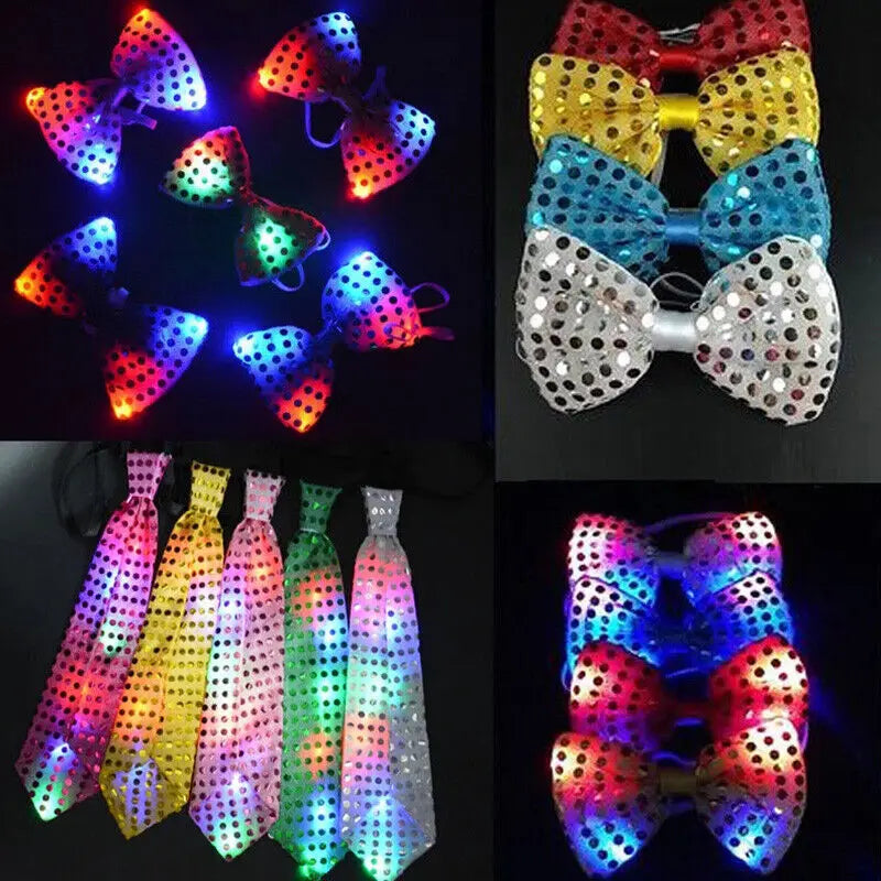 Men Led Glowing Tie Bowkont Ties Luminous Sequins Flashing Necktie For Birthday Wedding Christmas Halloween Cosplay Party Decor