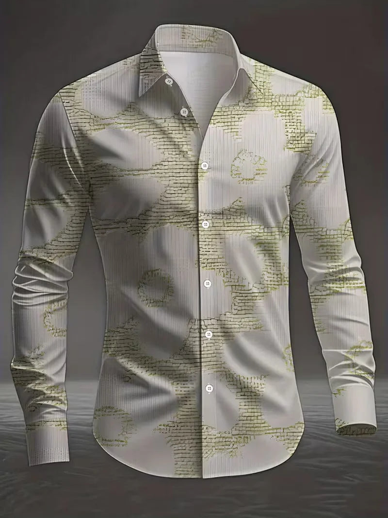 New men's floral shirt long sleeved casual shirt fashionable rose 3D butterfly print lapel slim fit Hawaiian shirt