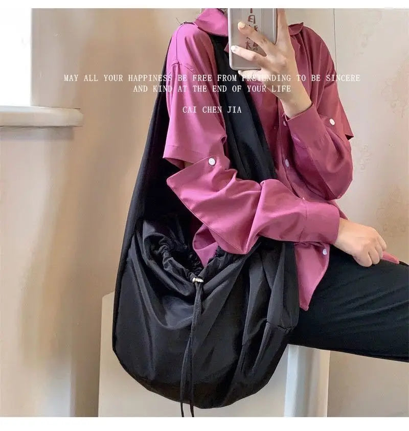 Women Bag New Nylon Bucket Fashion Solid Zipper SOFT Shoulder Bag Purses and Handbags Luxury Designer Black Tote Bag