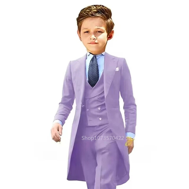 3 Pieces Tailcoat Boy Suits Costume Child Royal Blue Jacket Vest Pants Flower Boys Formal Party Suit Kids Wedding Suit Tuxedos