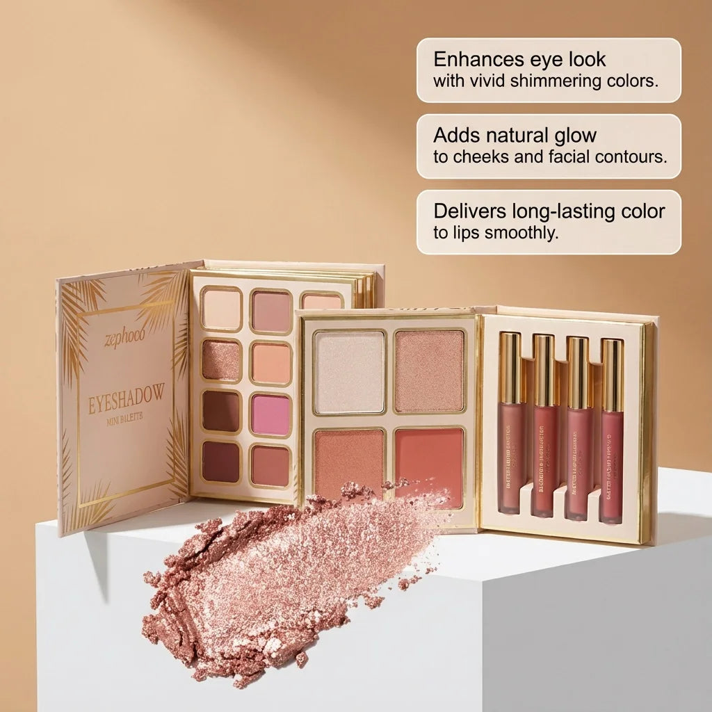 Professional Makeup Palette in Book Style 24-Hour Waterproof Lipstick Powder Blush Bright Colorful Eyeshadow Palette for Travel