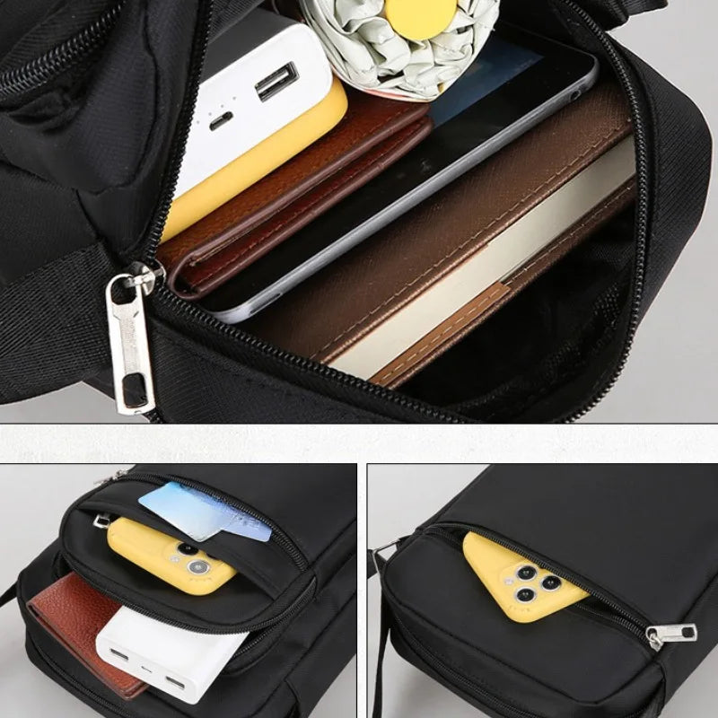 Men's Nylon Shoulder Bag Business Leisure Large Capacity Portable Handbag Multi Layer Waterproof Summer Male's Crossbody Bags