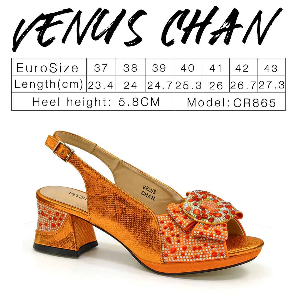 Nigeria Design Open Toe High Heels & Bag Set Gold Color blocking Hot Rhinestones Fashion Elegant Sexy High Heels