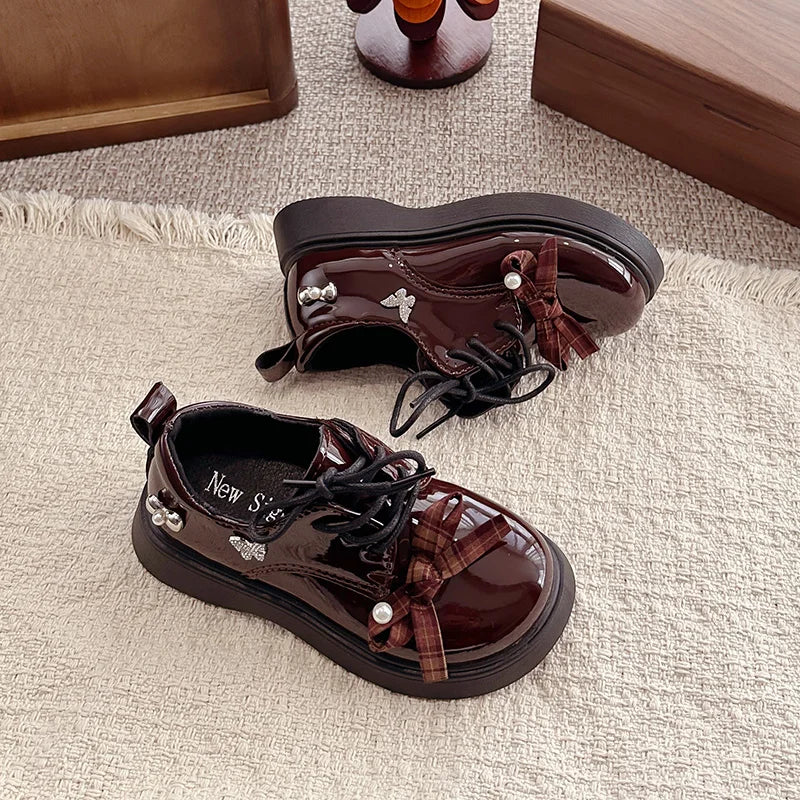 Girl School Perform Shoes Spring Autumn Chic Bow Children Dress Mary Jane Shoes Princess Wedding Party Kids Lolita Leather Shoes