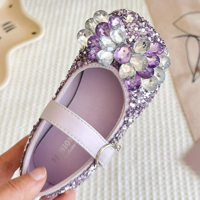 New Luxury Girl Shoes Spring Autumn Shallow Children Fashion Princess Ballet Shoes Sequins Rhinestone Kids Wedding Party Shoes