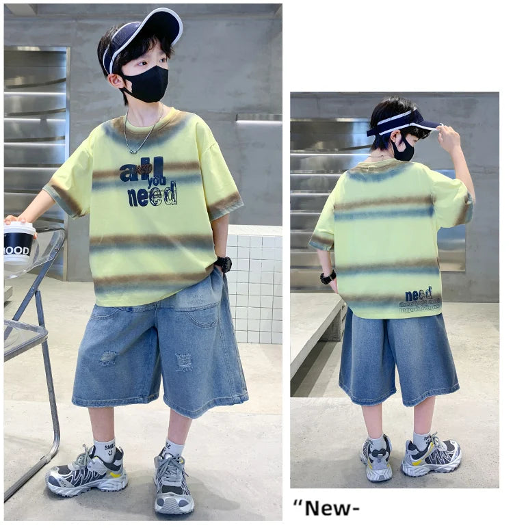 Summer Kids Outfit Sets for Boys Short Sleeve T-shirt Shorts 2PS Clothing Set Tweens Child Tracksuit Top and Bottom Clothes Set