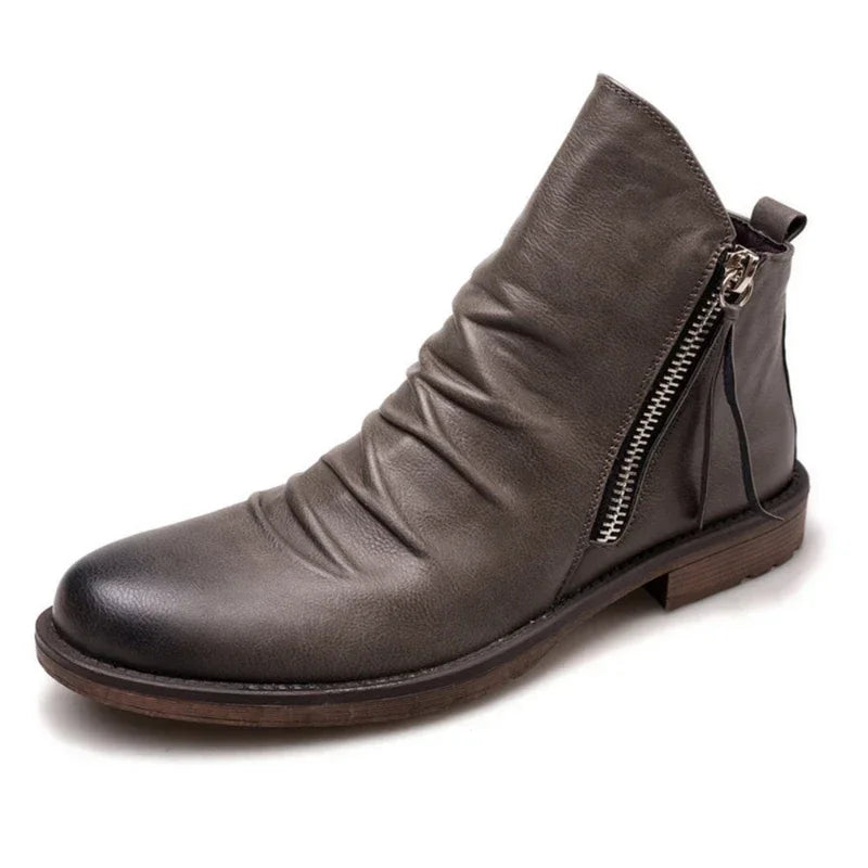 Fashion Men's Chelsea Boots Autumn Leather Ankle Boots Retro High-top Zipper Boots for Men Non-slip Platform Shoes Plus Size New